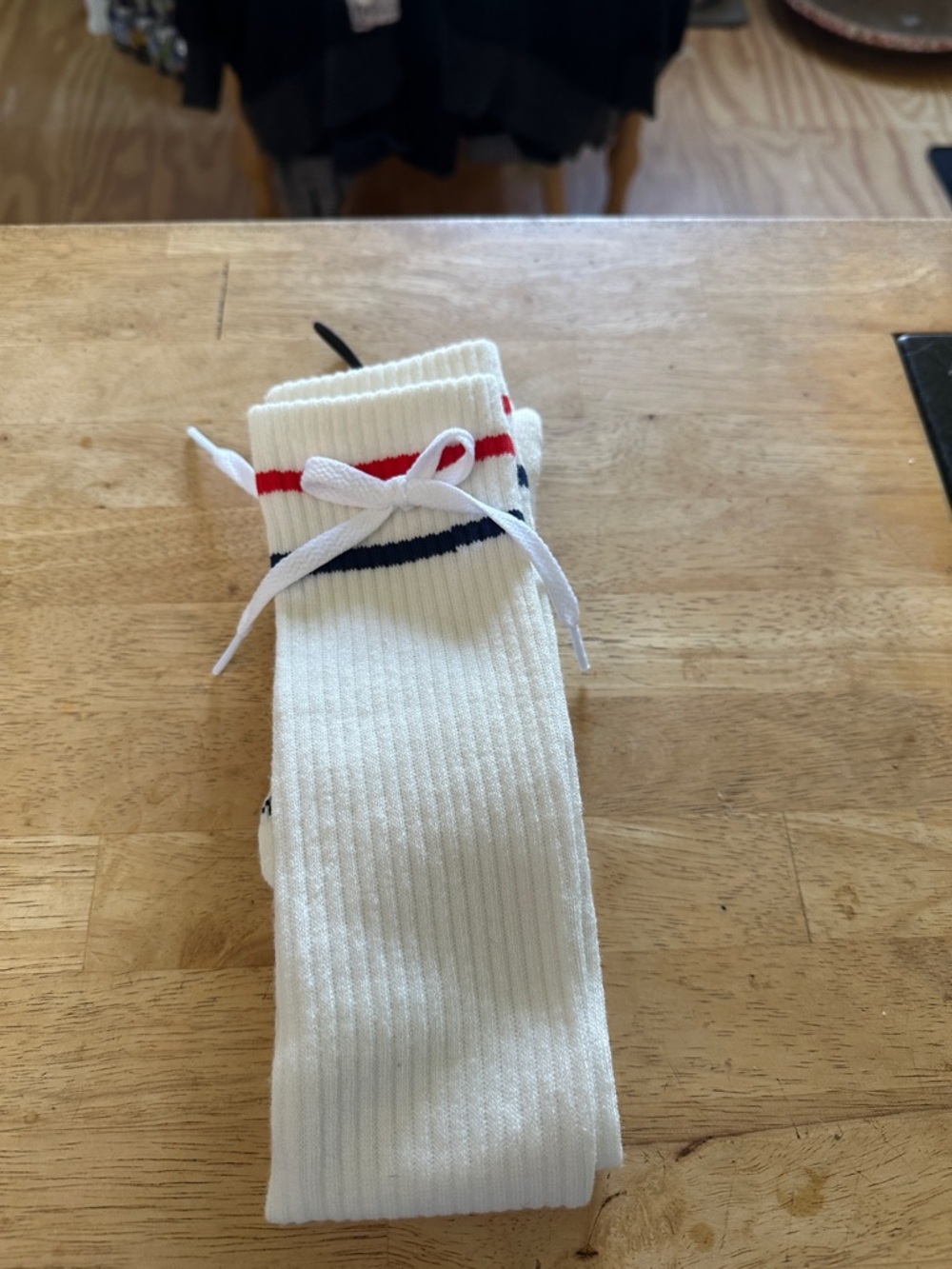 Free People White Athletic Crew Socks with Red & Navy Stripes